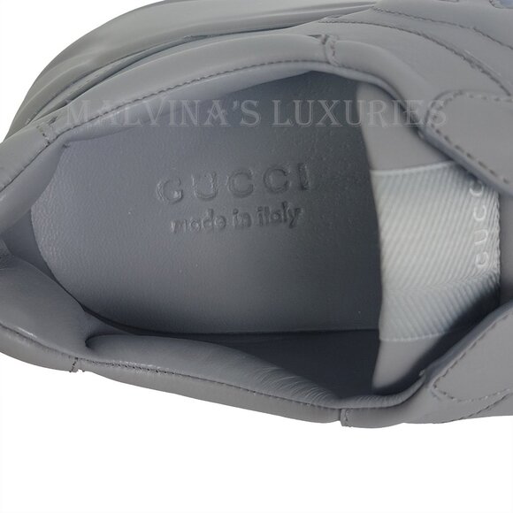 GUCCI SNEAKERS MENS RHYTON SHOES GREY INTERLOCKING LOGO LEATHER - Picture 11 of 15